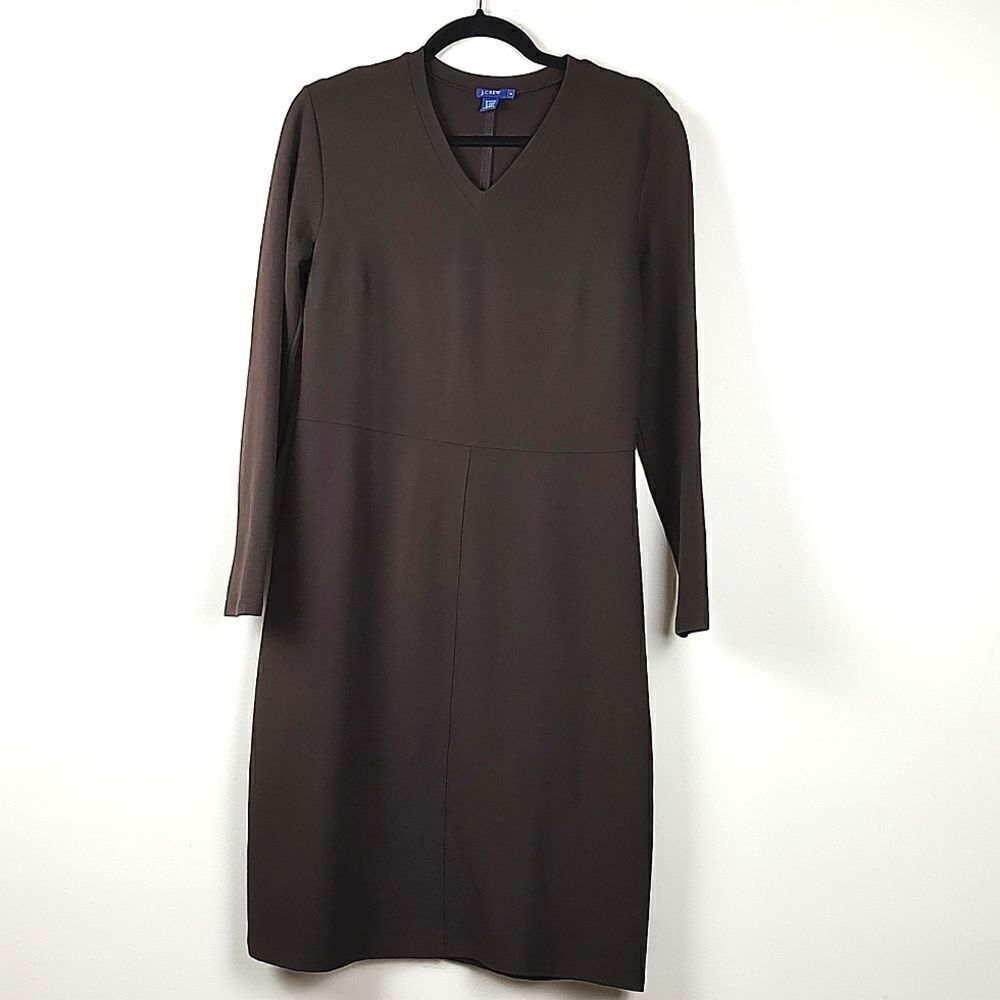 J. Crew Brown V-neck Ponte Knit Long Sleeve Dress Size 8